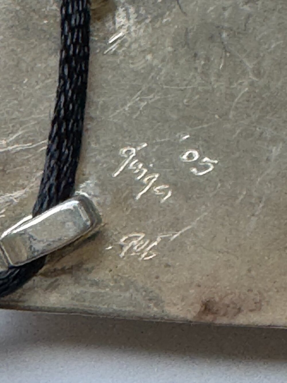 Sterling Pendant Necklace Rectangular Bezel Set Abstract Modern Artist - Picture 5 of 7